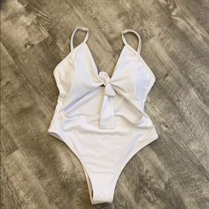 White One Piece Tie Up Swimsuit Monokini